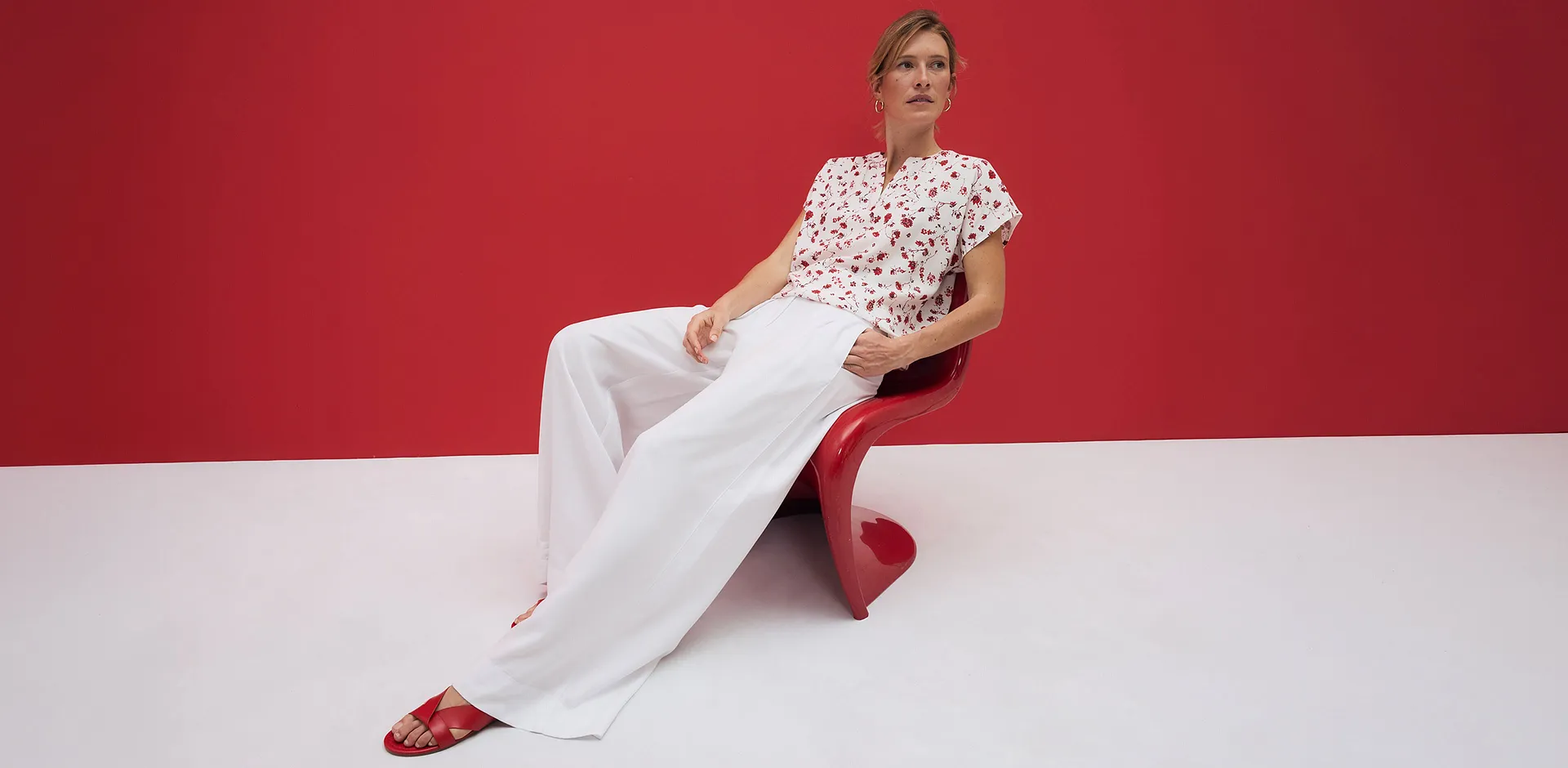 Di tendenza - Tunica in viscosa fluente - Bianco panna a fiori