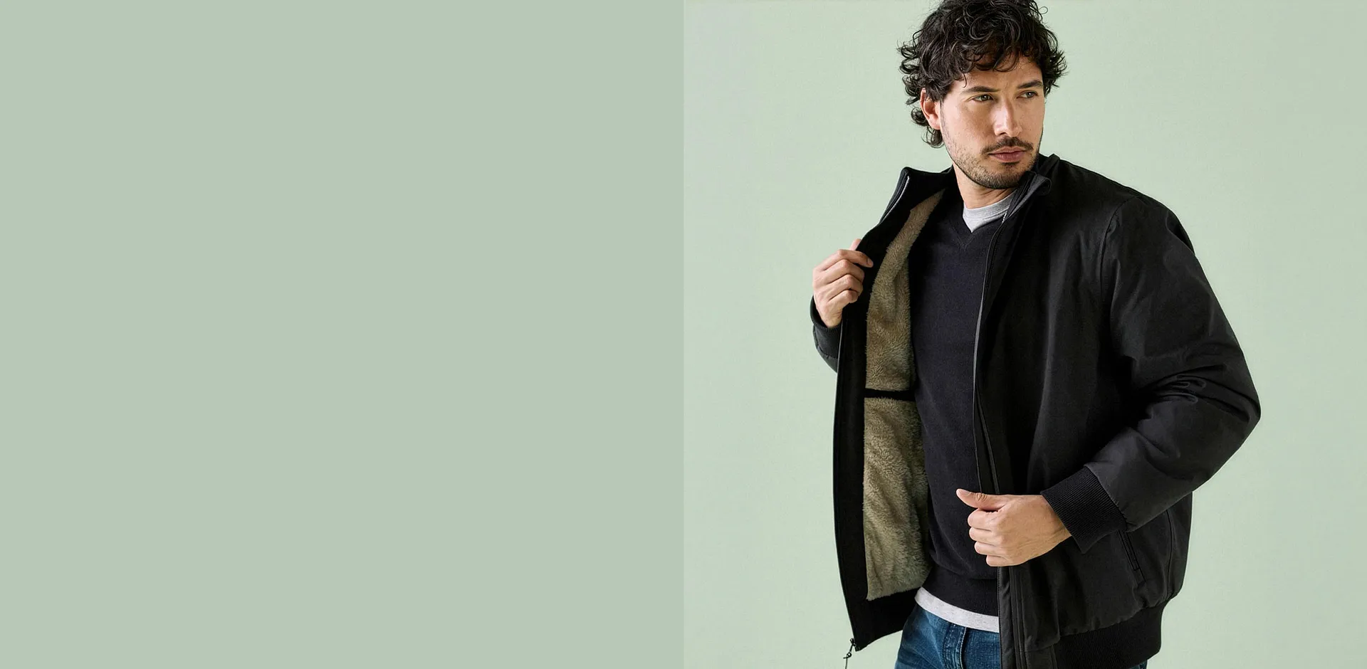 Uomo - Bomber invernale impermeabile con caldo e morbido pile effetto peluche. - Nero / grigio pietra