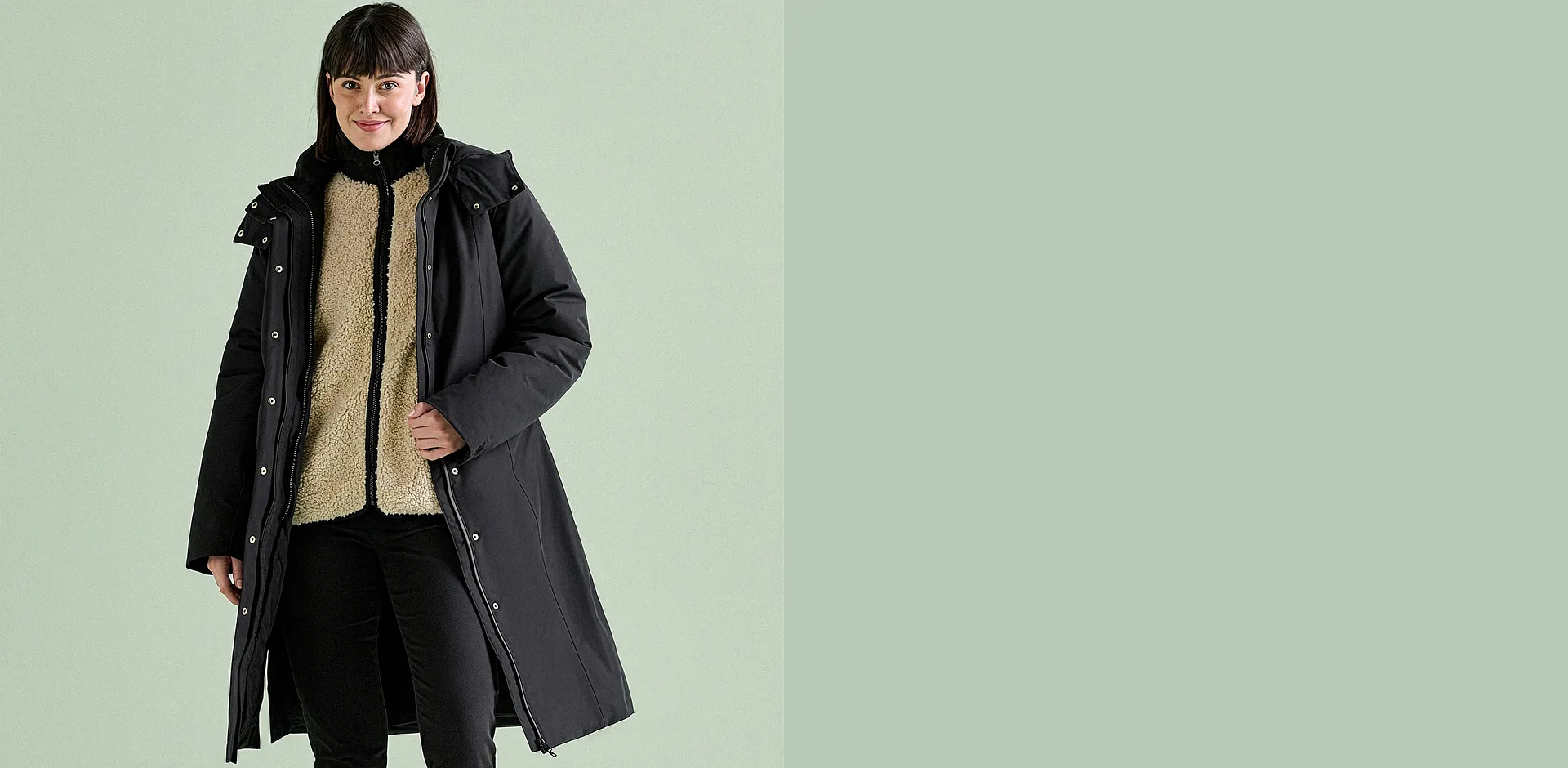 Donna - Cappotto impermeabile 3 in 1 - Nero + beige ghiaia