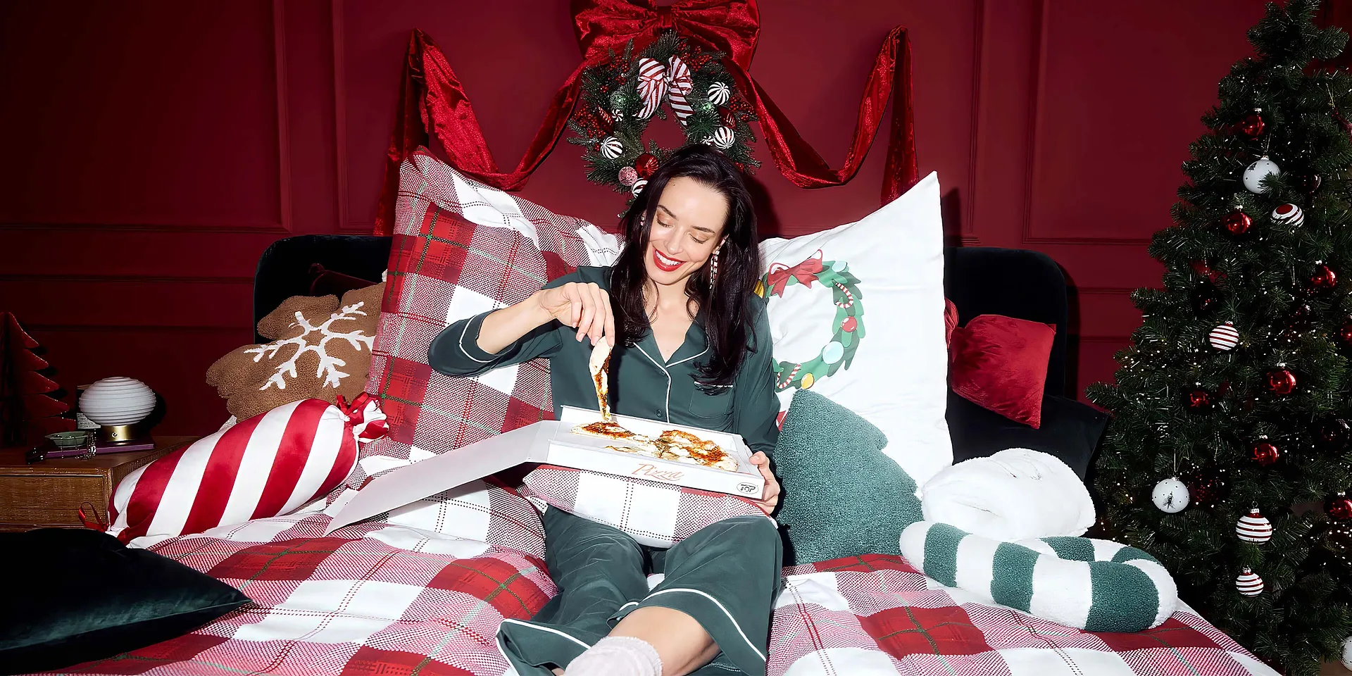 Natale - Biancheria da letto in flanella - Rosso / crema