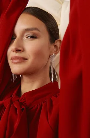 Donna - Orecchini a lobo con cristalli di vetro - Color argento