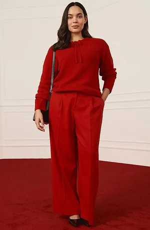 Donna - Maglione in filato grosso con laccetto - Rosso peperone