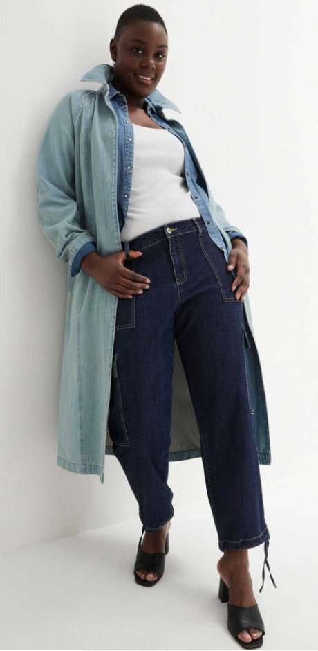 Donna - Jeans cargo cropped, a vita media - Blu scuro denim non lavato