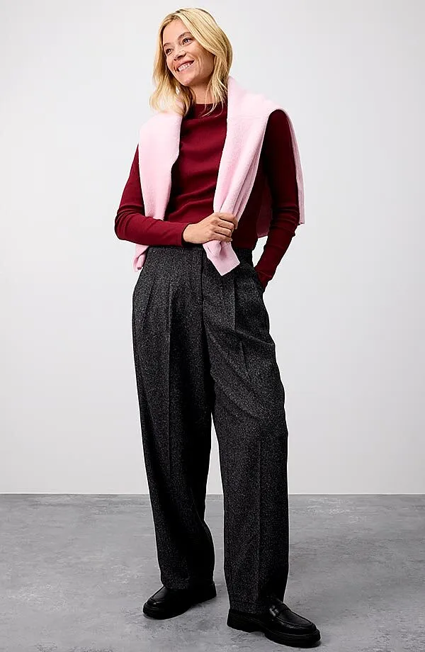 Donna - Pantaloni larghi in morbido misto viscosa - Grigio melange