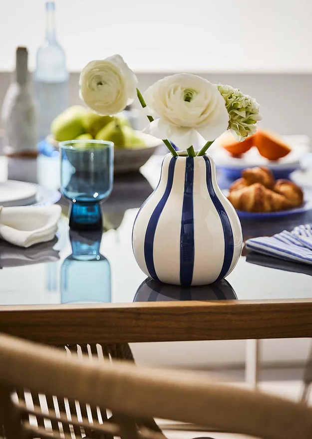 Casa & Giardino - Vaso a righe - Bianco / blu