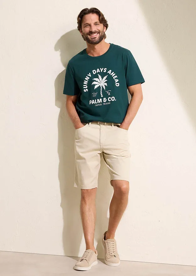 Uomo - T-shirt in puro cotone - Verde scuro con stampa