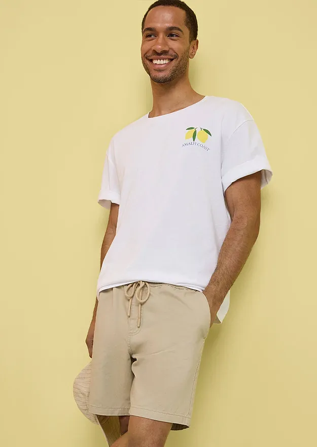 Uomo - Shorts relaxed fit con elastico in vita - Sabbia
