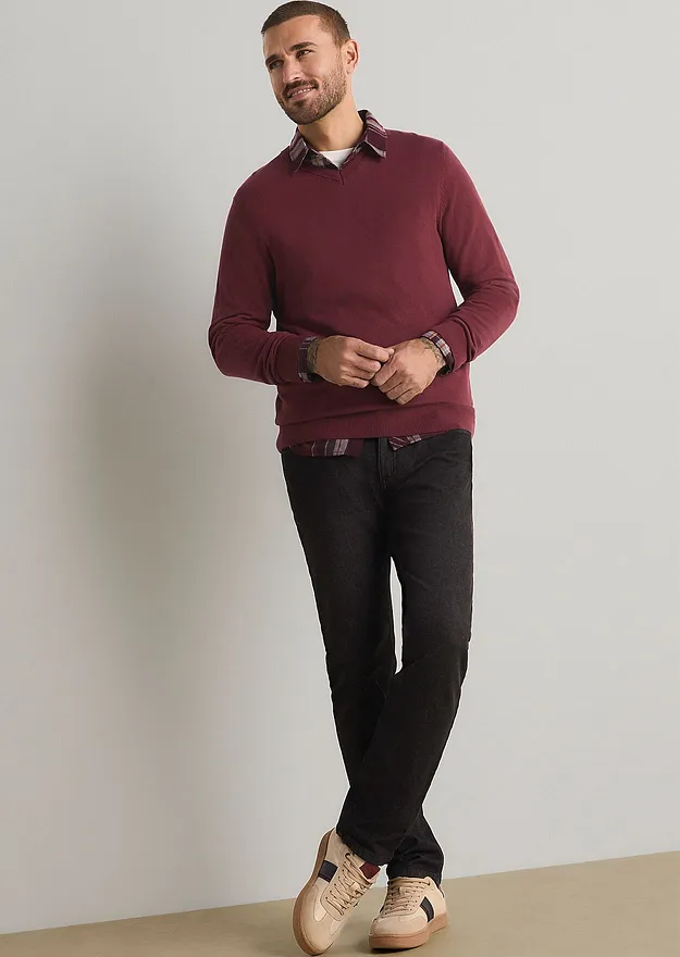 Uomo - Jeans regular fit straight con vita elasticizzata - Nero vintage