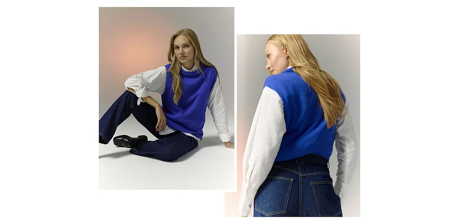 Donna - Jeans straight lunghi in cotone biologico, vita alta - Blu scuro denim non lavato