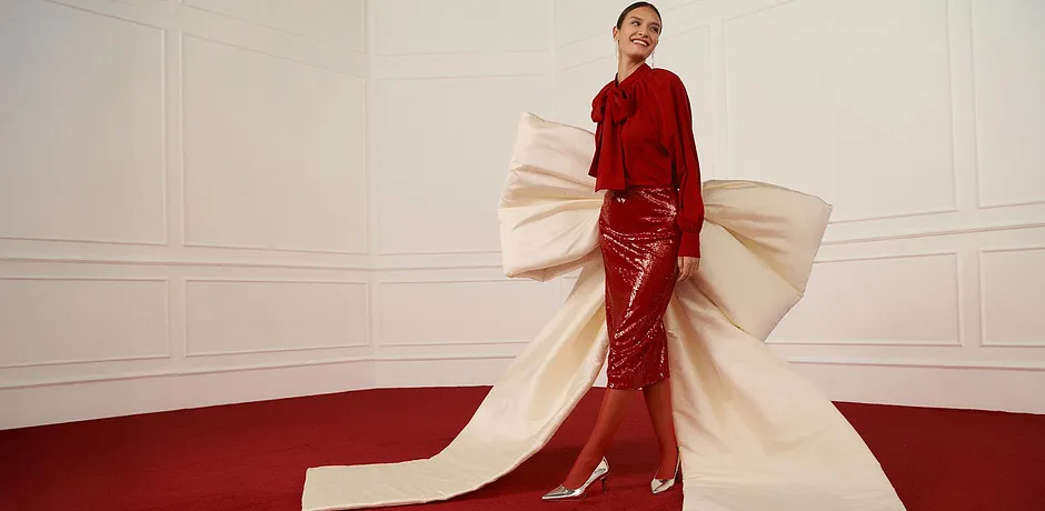 Donna - Camicetta con fiocco - Rosso peperone