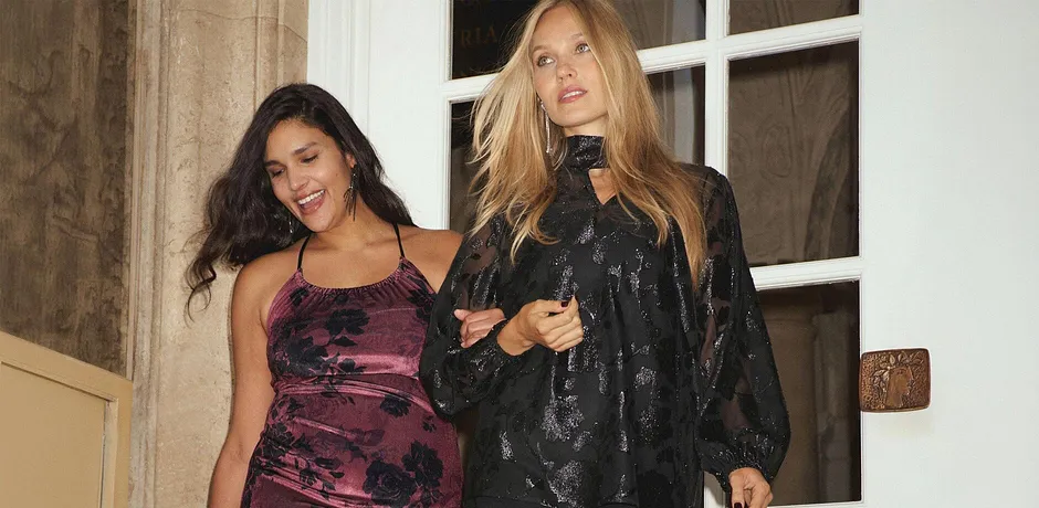 Donna - Abito lungo in velluto cangiante - Bordeaux floreale