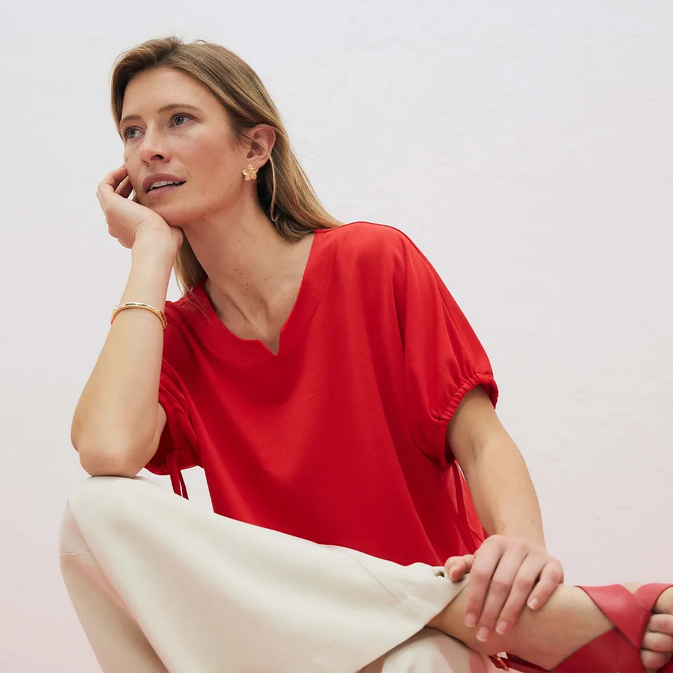 Donna - Maglia ampia in piquet robusto - Fragola