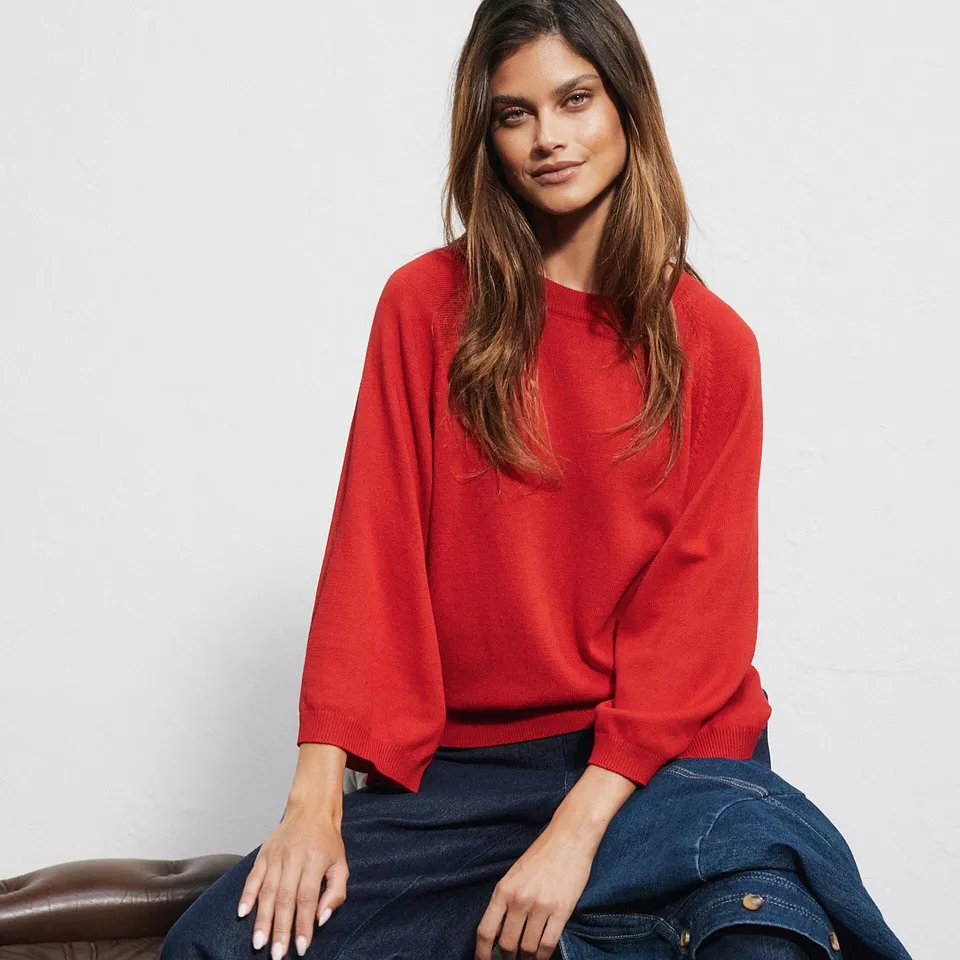Di tendenza - Maglione oversize in filato fine - Rosso pomodoro