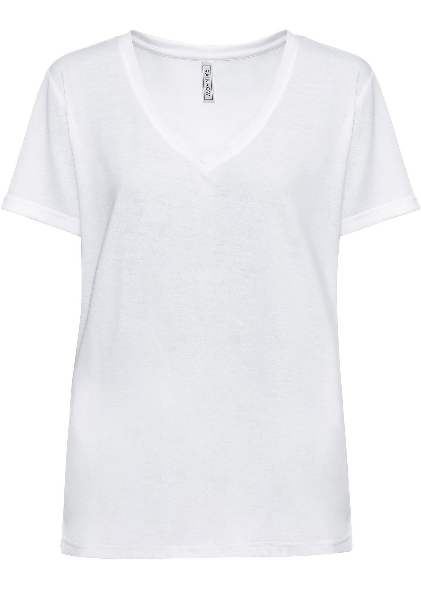 T Shirt Moderna Con Scollo A V Bianco