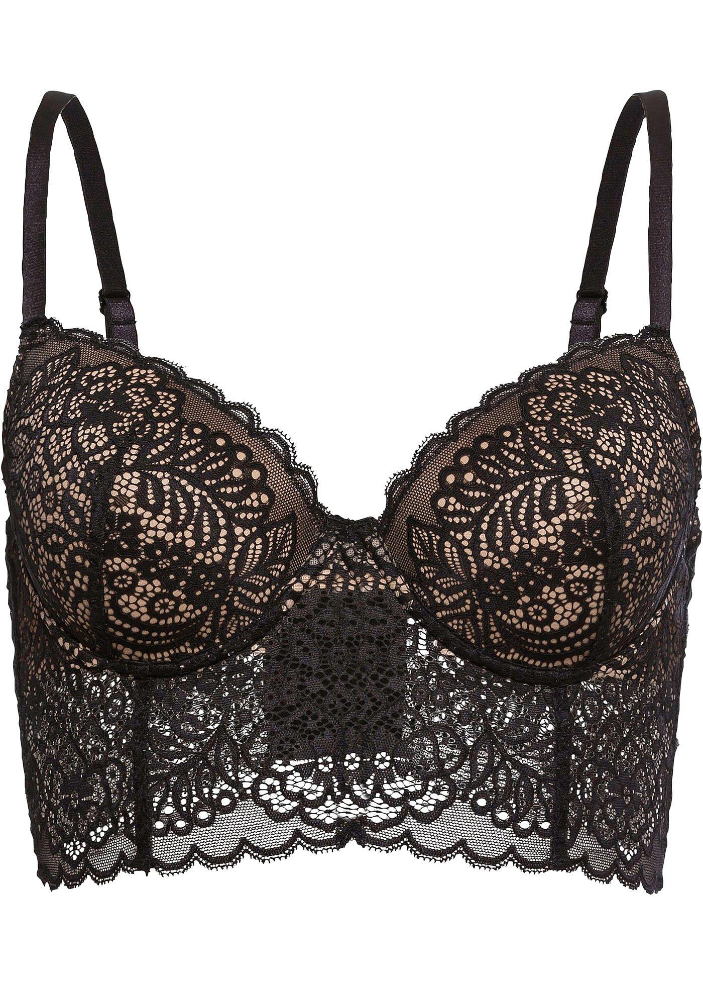 Reggiseno Imbottito Sexy Con Pizzo Largo Nero Coppa D