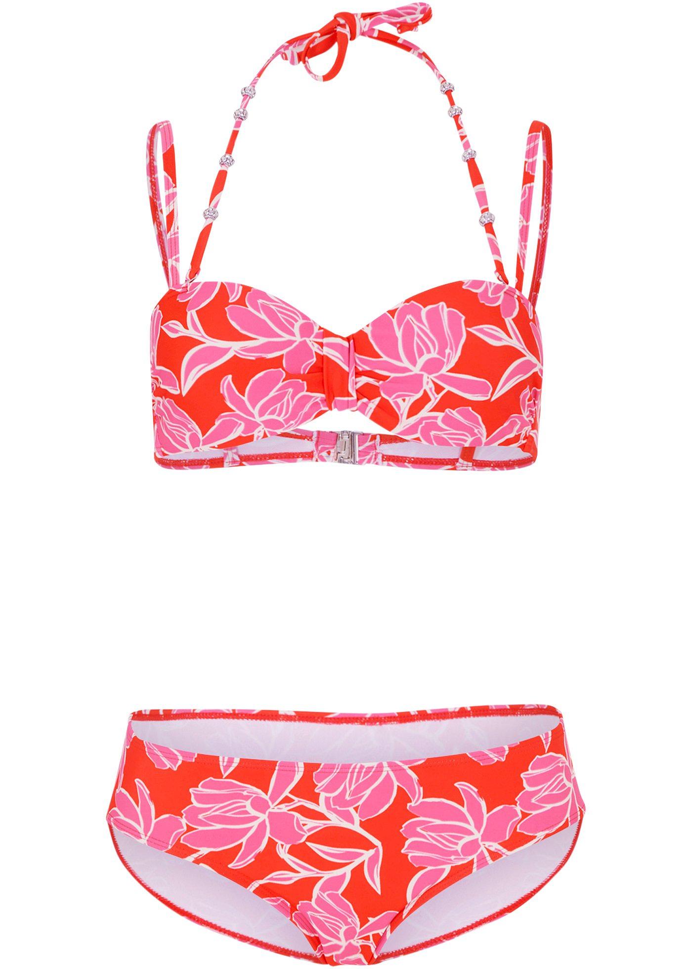 Bel Bikini A Balconcino Con Fantasia Raffinata Fucsia Rosso