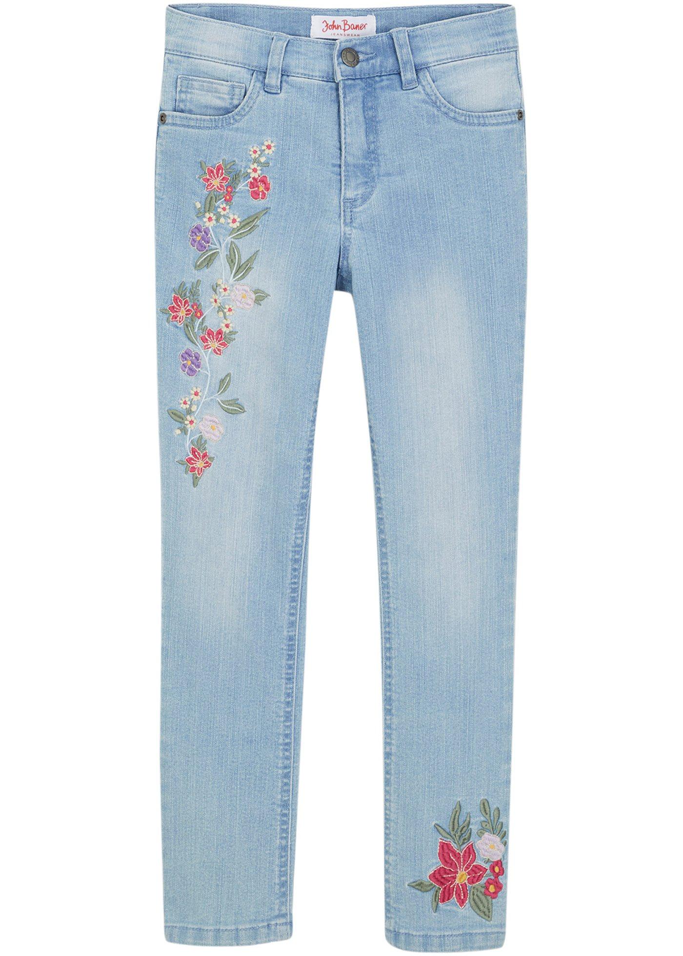 Jeans Skinny Moderni Con Bei Ricami Floreali Azzurro Denim