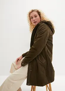 Parka svasato in velluto con fodera in pile teddy e cappuccio, bonprix Parka svasato in velluto con fodera in pile teddy e cappuccio, bonprix