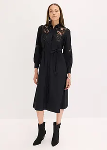 Abito midi di cotone con inserti di pizzo, bonprix Abito midi di cotone con inserti di pizzo, bonprix
