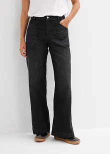 Jeans wide leg con tasche applicate, vita media, bonprix Jeans wide leg con tasche applicate, vita media, bonprix