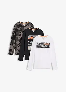 Maglia a maniche lunghe in puro cotone (pacco da 3), bonprix Maglia a maniche lunghe in puro cotone (pacco da 3), bonprix