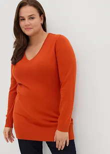 Maglione lungo basic in filato fine con scollo a V, bonprix Maglione lungo basic in filato fine con scollo a V, bonprix