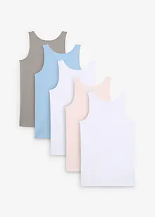 Canottiera con morbido cotone e fiocchetto di raso (pacco da 5), bonprix Canottiera con morbido cotone e fiocchetto di raso (pacco da 5), bonprix