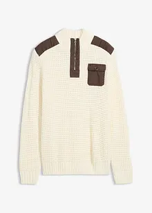 Maglione in filato grosso con zip e applicazioni in tessuto, bonprix Maglione in filato grosso con zip e applicazioni in tessuto, bonprix