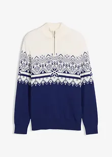 Maglione norvegese con mezza zip in puro cotone, bonprix Maglione norvegese con mezza zip in puro cotone, bonprix
