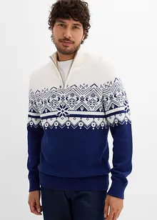 Maglione norvegese con mezza zip in puro cotone, bonprix Maglione norvegese con mezza zip in puro cotone, bonprix