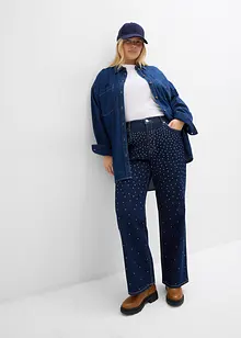 Jeans straight con girovita comodo e strass, vita media, bonprix Jeans straight con girovita comodo e strass, vita media, bonprix