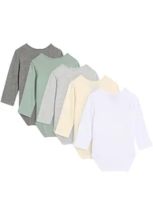 Body a maniche lunghe in cotone biologico (pacco da 5), bonprix Body a maniche lunghe in cotone biologico (pacco da 5), bonprix