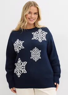 Maglione con scollo rotondo e fiocchi di neve, bonprix Maglione con scollo rotondo e fiocchi di neve, bonprix