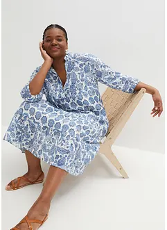 Abito midi in cotone crinkle con tasche e maniche a 3/4, bonprix Abito midi in cotone crinkle con tasche e maniche a 3/4, bonprix