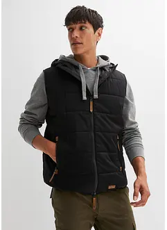 Gilet trapuntato con cappuccio e dettagli in similpelle, bonprix Gilet trapuntato con cappuccio e dettagli in similpelle, bonprix