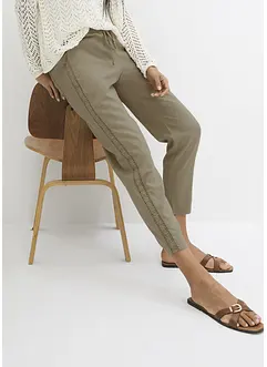 Pantaloni in misto lino con pizzo ai lati, alla caviglia, bonprix Pantaloni in misto lino con pizzo ai lati, alla caviglia, bonprix