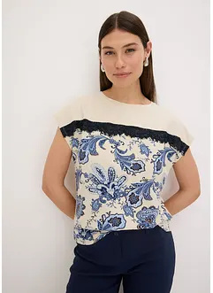 Maglia oversize con applicazione di pizzo sullo scollo, bonprix Maglia oversize con applicazione di pizzo sullo scollo, bonprix