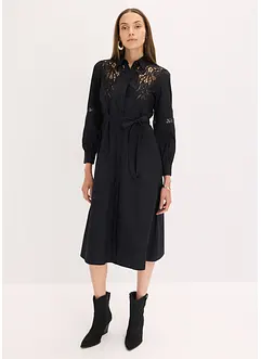 Abito midi di cotone con inserti di pizzo, bonprix Abito midi di cotone con inserti di pizzo, bonprix