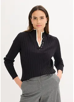 Maglione a coste con effetto 2 in 1 in filato fine di viscosa, bonprix Maglione a coste con effetto 2 in 1 in filato fine di viscosa, bonprix