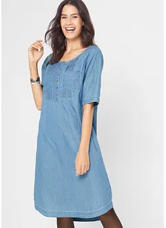 Abito al ginocchio in jeans di cotone a mezze maniche, bonprix Abito al ginocchio in jeans di cotone a mezze maniche, bonprix
