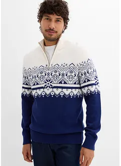 Maglione norvegese con mezza zip in puro cotone, bonprix Maglione norvegese con mezza zip in puro cotone, bonprix