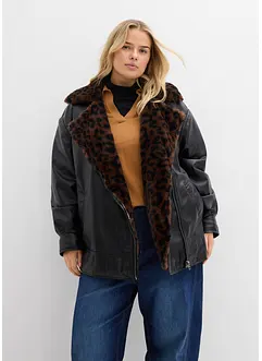 Giacca in similpelle con pelliccia sintetica leopardata, bonprix Giacca in similpelle con pelliccia sintetica leopardata, bonprix