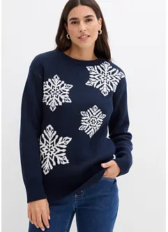 Maglione con scollo rotondo e fiocchi di neve, bonprix Maglione con scollo rotondo e fiocchi di neve, bonprix