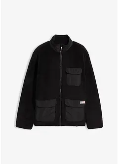 Giacca in pile teddy con inserto in tessuto e collo dritto, bonprix Giacca in pile teddy con inserto in tessuto e collo dritto, bonprix