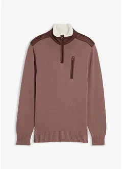 Maglione con mezza zip e inserto in tessuto, bonprix Maglione con mezza zip e inserto in tessuto, bonprix