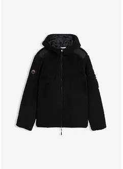 Giacca in pile teddy con rifiniture in tessuto e cappuccio, bonprix Giacca in pile teddy con rifiniture in tessuto e cappuccio, bonprix