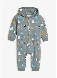 Tutina in felpa di puro cotone biologico con cappuccio, bonprix Tutina in felpa di puro cotone biologico con cappuccio, bonprix