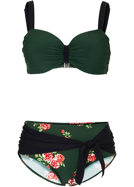 Bikini Raffinato Con Ferretto E Fantasia Floreale Verde A Fiori Coppa C