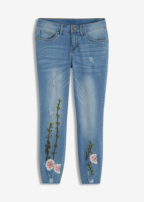 Graziosi Jeans Con Incantevoli Ricami Ed Effetto Usato Azzurro Denim