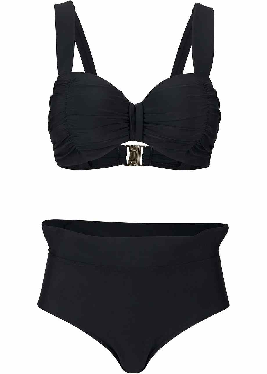 Raffinato Bikini Con Ferretto E Spalline Imbottite Nero Coppa E